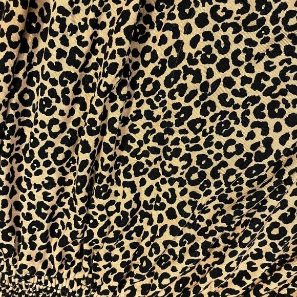 Forever 21 Leopard Print Stretchy Smock Ruffle Hem Mini Spaghetti Dress Medium - Picture 3 of 6